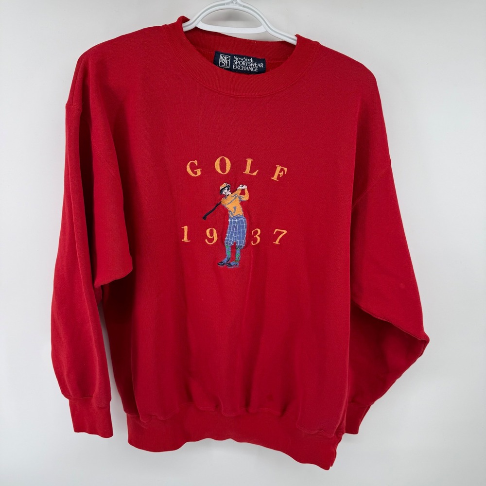 Vtg New York Sportswear Golf Embroidered Red Sweatshirt Gorpcore‎ Unisex 22x27